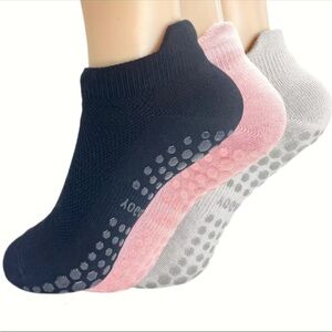 Pilates / Yoga Grip Socks – Non-Slip, Breathable (3 Pairs) - Black, Pink, Gray